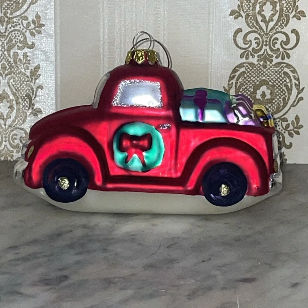 Mouth Blown Glass Ornament Red Pickup Truck Ornaments Wreath